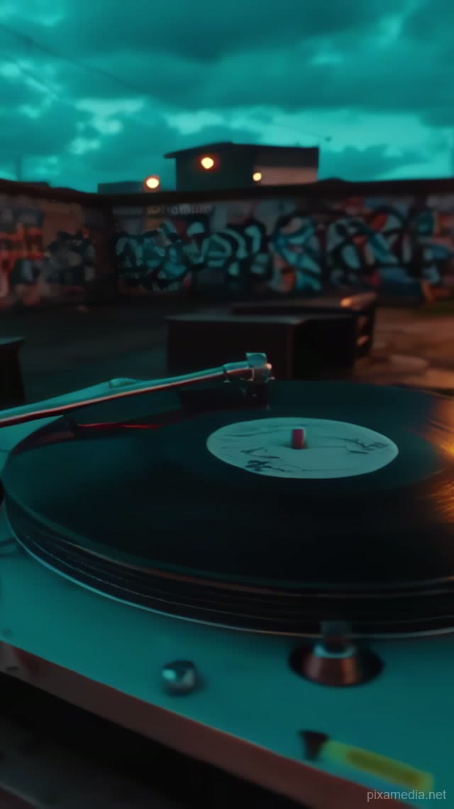Vinyl Spins on Concrete Canvas - Street Art AI stock